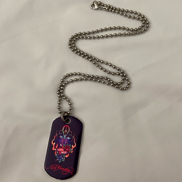 Ed Hardy Sterling Silver Dog Tag on Stainless Steel bead chain - Picture 2 of 5